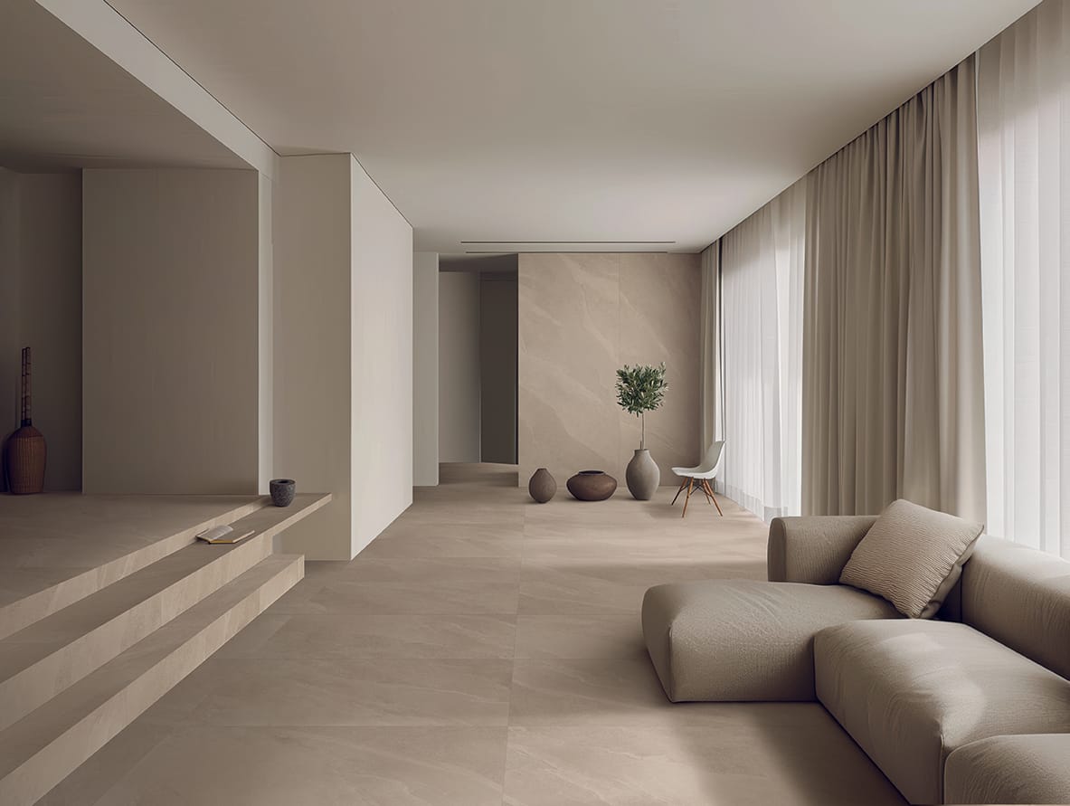 A minimalist interior design with clean lines, neutral colors, and natural light creating a serene and modern living space.